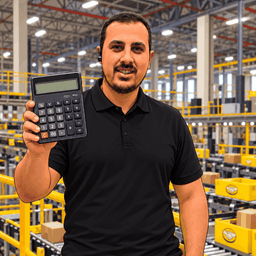 Marcos Trinca segurando uma calculadora